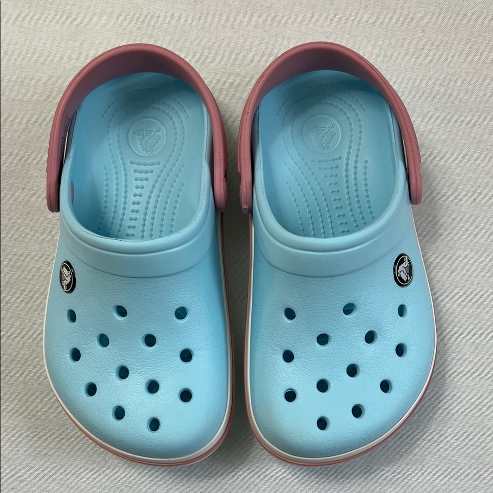 CROCS Crocband Clog Sporty Stripe Ice Blue White Pink Big Pastel Kid J1